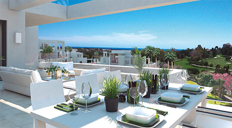 dining outside main view of new penthouses and apartments in marbella