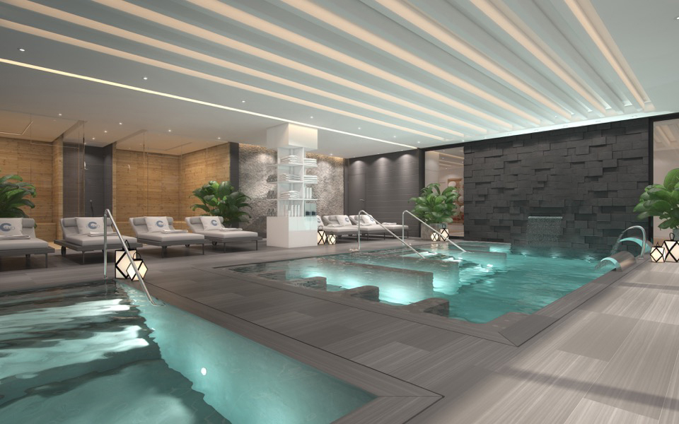 interior swimming pool picFirst line beach townhouses near Marbella